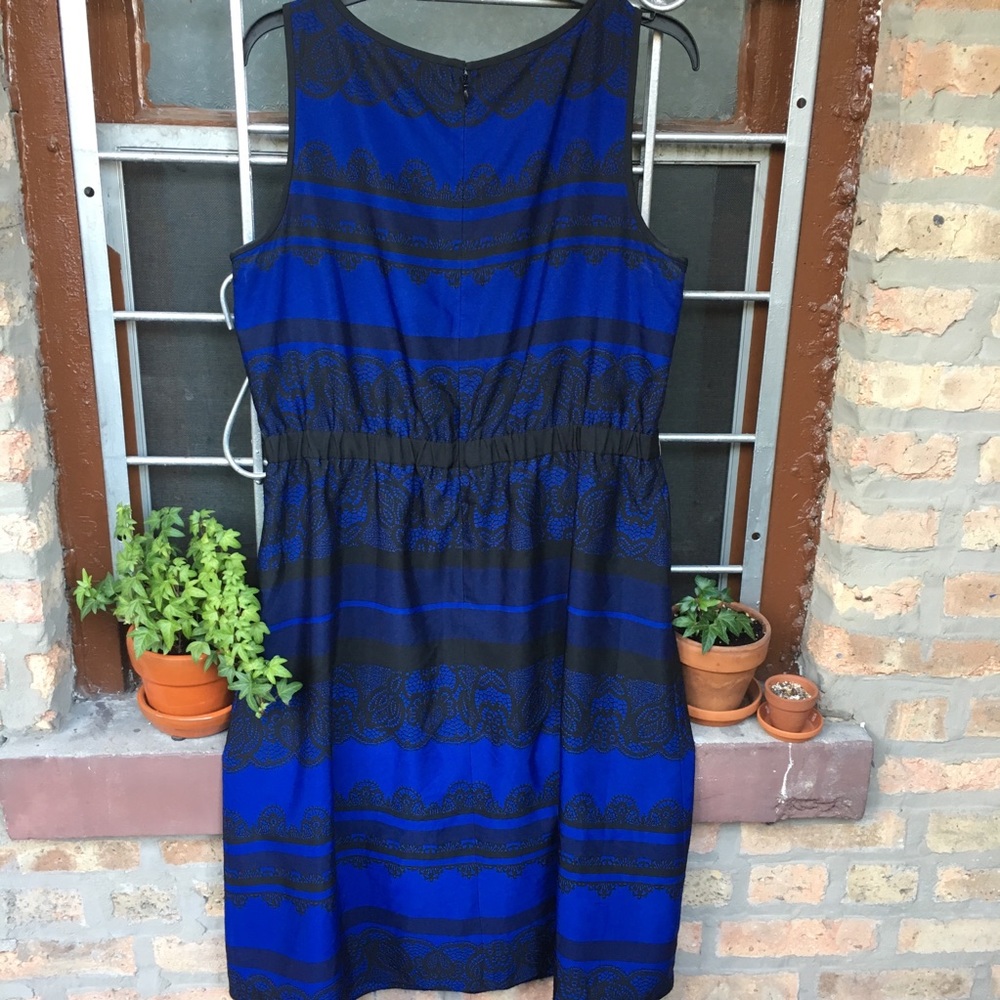 LOFT blue and black lace motif dress size 12 - Picture 2 of 5